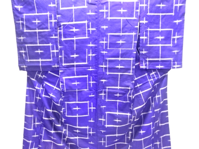 JAPANESE KIMONO / ANTIQUE KIMONO / SILK / MEISEN / WOVEN CROSS PATTERN